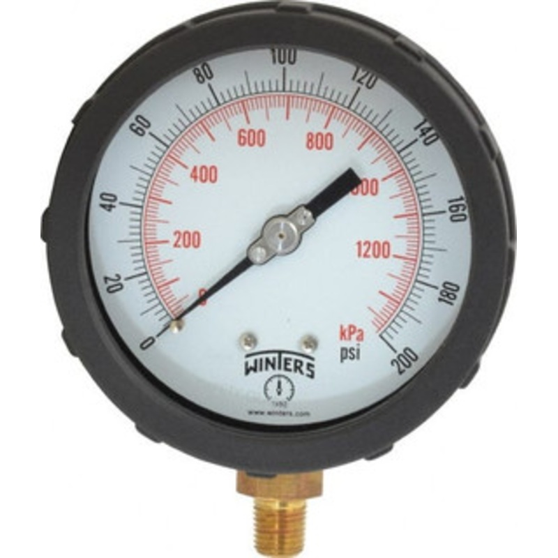Winters Instruments 4 Dial, 1/4 Thread, 0-200 Scale Range, Pressure Gauge Lower Connection Mount, Accurate to 1% of Scale PCC606C3Y4SGC – 55193411