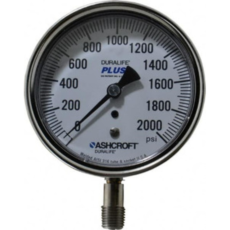 Ashcroft 3-1/2 Dial, 1/4 Thread, 0-2,000 Scale Range, Pressure Gauge Lower Connection Mount, Accurate to 1% of Scale 94241XLL – 75011312