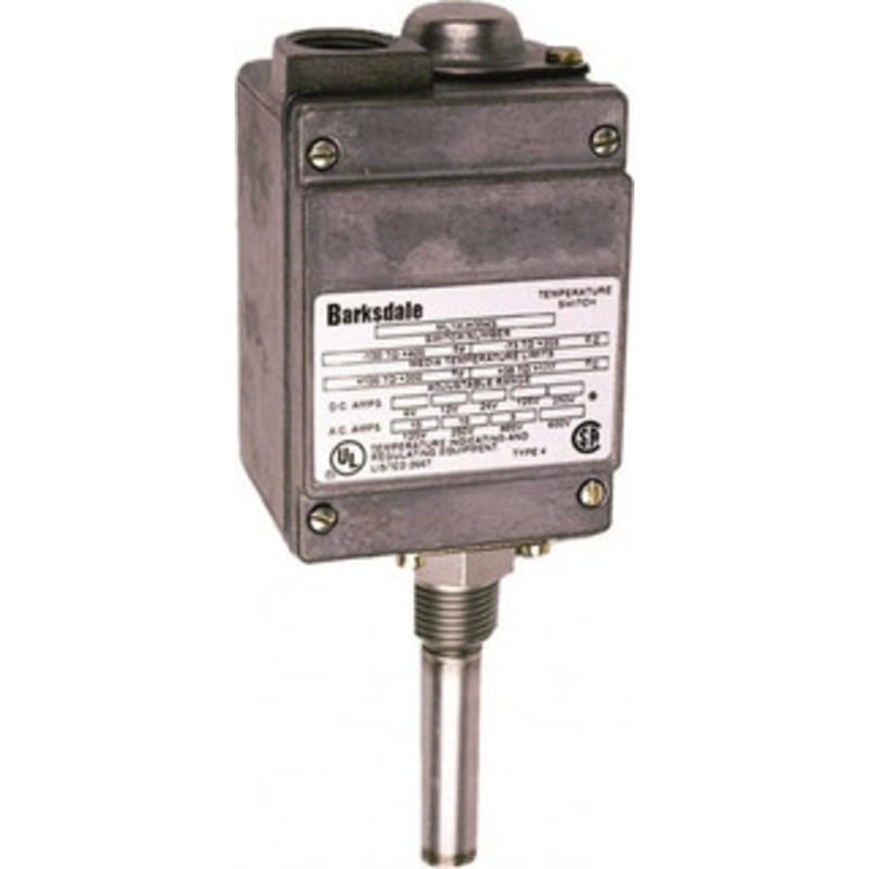 Barksdale -50 to 75F Local Mount Temperature Switch 1/2 NPT, 9/16 x 2-25/32 Rigid Stem, Brass, 1% of mid-60% of F.S. ML1H-H201 – 31030398