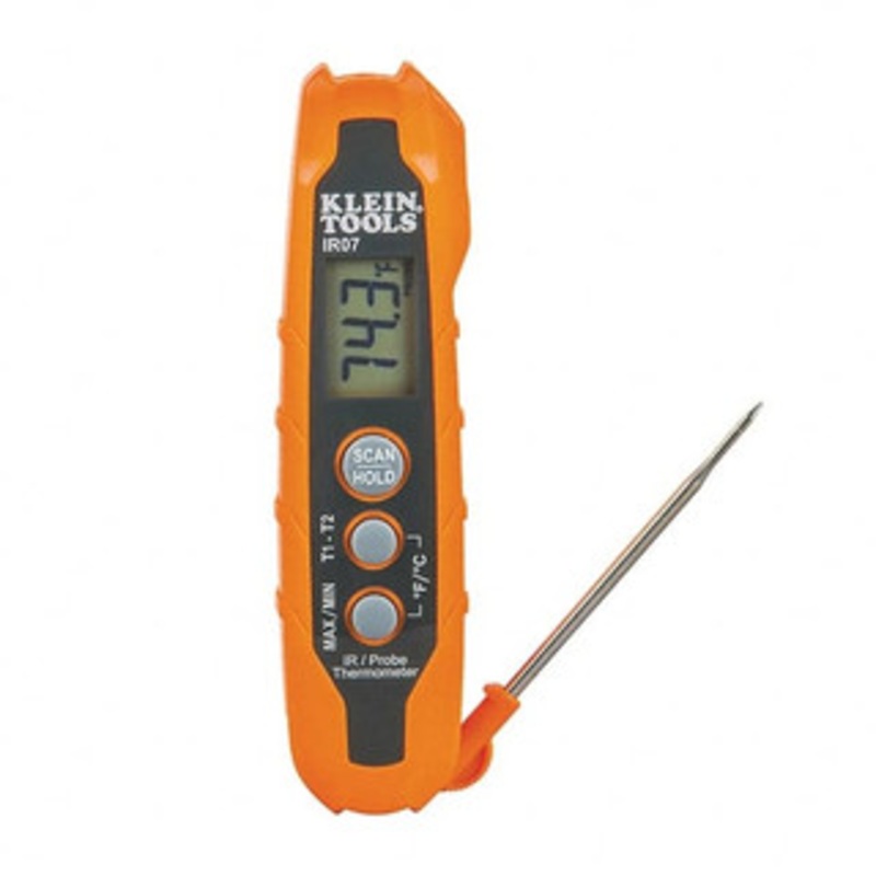 Klein Tools Digital Thermometers & Probes, Type: Dual IR/Probe Thermometer, Maximum Temperature (C): 300, Maximum Temperature (F): 572, Minimum Temperature (C): -40, Minimum Temperature (F): -40, Display Type: Back Lit, LCD IR07 – 11010170