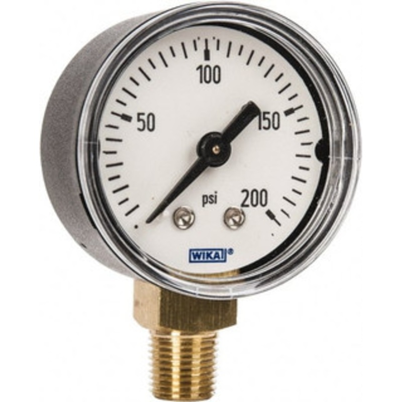 WIKA 1-1/2 Dial, 1/8 Thread, 0-200 Scale Range, Pressure Gauge Lower Connection Mount, Accurate to 3-2-3% of Scale 9747273 – 58627027