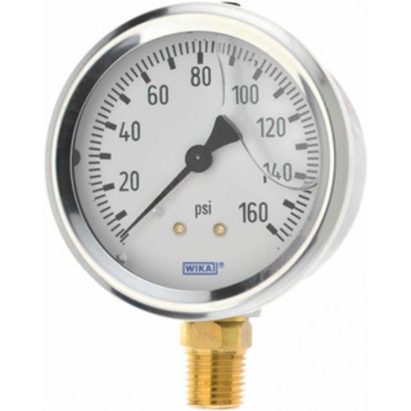 WIKA 2-1/2 Dial, 1/4 Thread, 0-160 Scale Range, Pressure Gauge Lower Connection Mount, Accurate to 1.5% of Scale 9767070 – 56453525