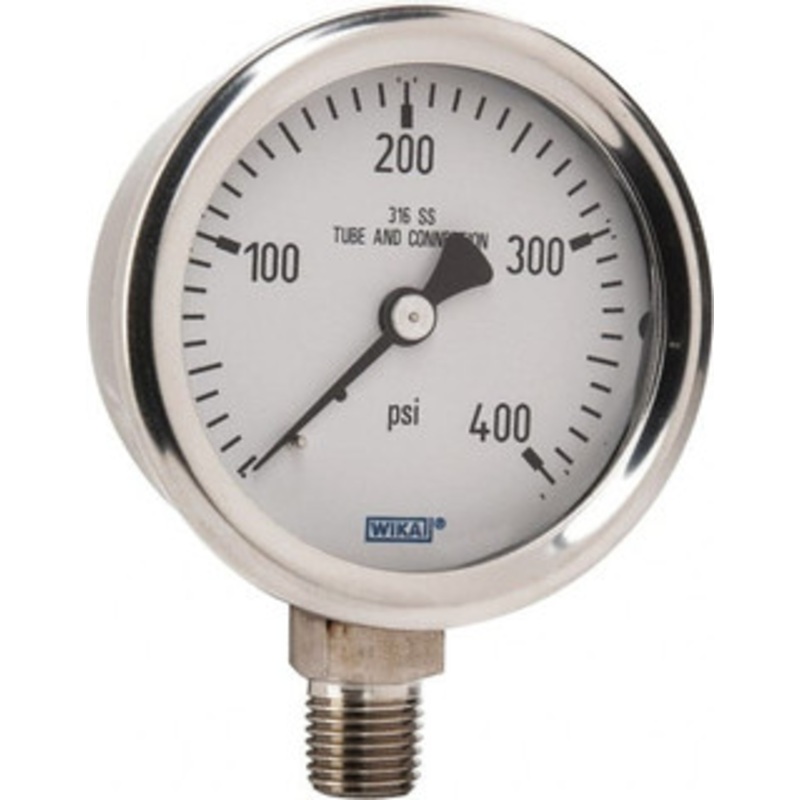 WIKA 2-1/2 Dial, 1/4 Thread, 0-400 Scale Range, Pressure Gauge Lower Connection Mount, Accurate to 1.5% of Scale 9768661 – 56452311