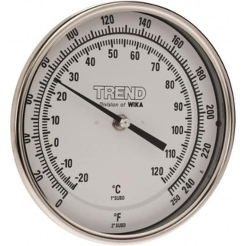 WIKA 2-1/2 Stem, 0 to 250 F Bi-Metal Thermometer Back Connected, 1% Accurate, Stainless Steel 50025A006G4 – 56428832
