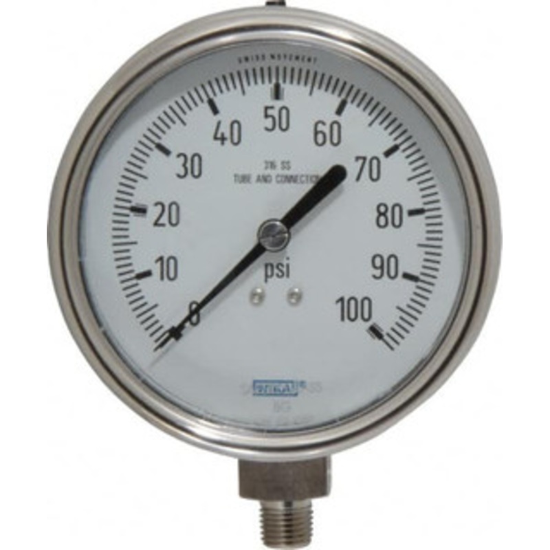WIKA 4 Dial, 1/4 Thread, 0-100 Scale Range, Pressure Gauge Lower Connection Mount, Accurate to 1% of Scale 9745408 – 79166161