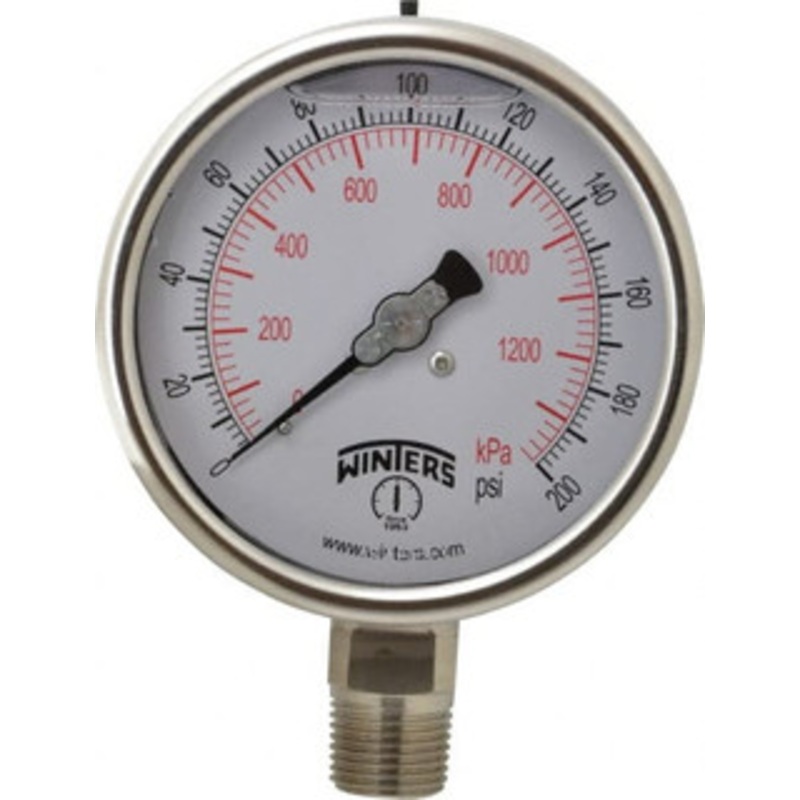 Winters Instruments 4 Dial, 1/2 Thread, 0-200 Scale Range, Pressure Gauge Lower Connection Mount, Accurate to 1% of Scale PSC268-1/2G – 55193254