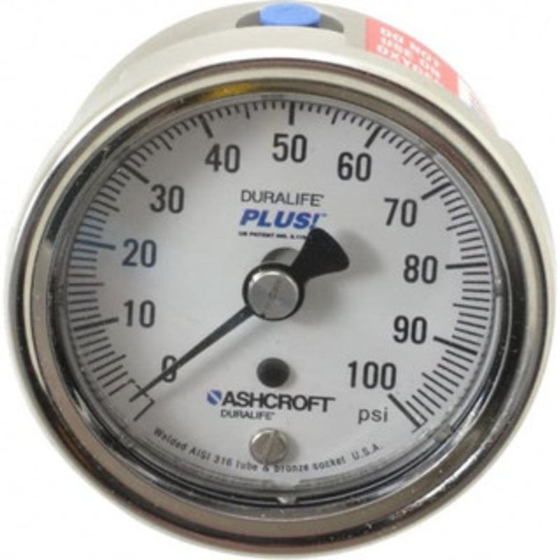 Ashcroft 2-1/2 Dial, 1/4 Thread, 0-100 Scale Range, Pressure Gauge Center Back Connection Mount, Accurate to 1% of Scale 95424XLL – 75012070