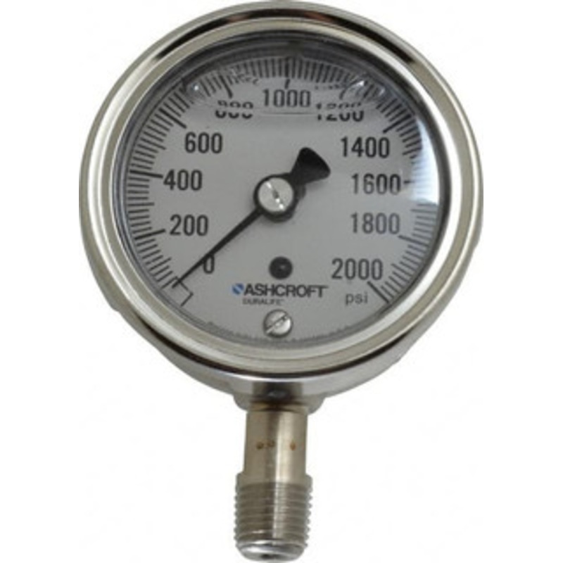 Ashcroft 2-1/2 Dial, 1/4 Thread, 0-2,000 Scale Range, Pressure Gauge Lower Connection Mount, Accurate to 1% of Scale 94214 – 56480767