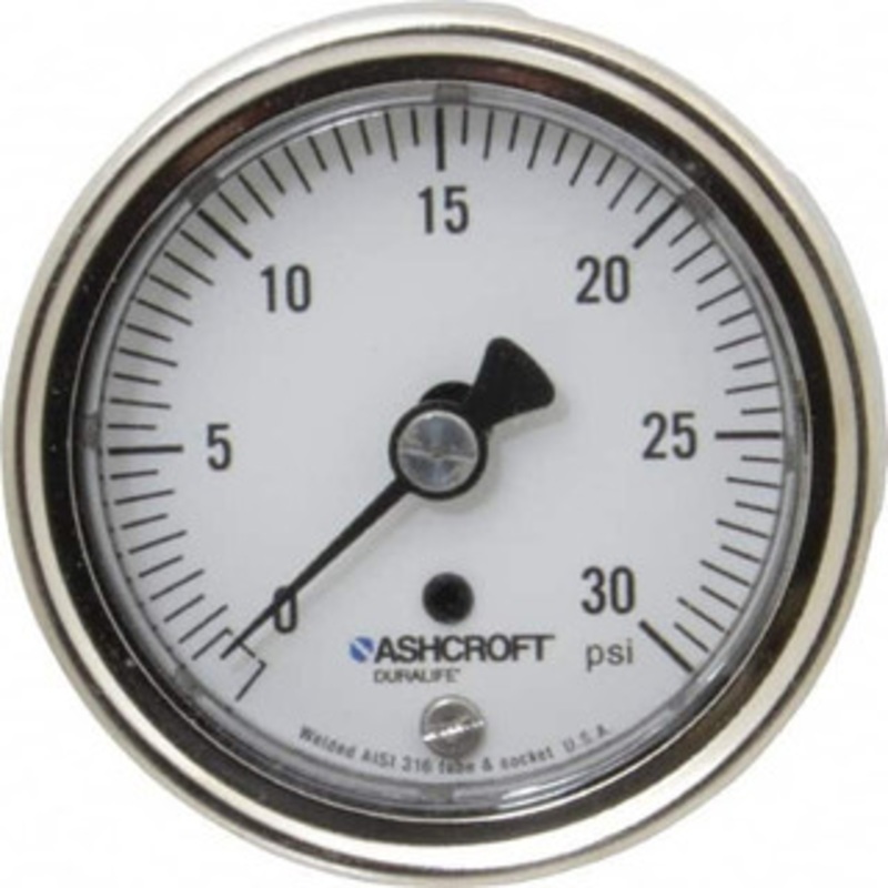Ashcroft 2-1/2 Dial, 1/4 Thread, 0-30 Scale Range, Pressure Gauge Center Back Connection Mount, Accurate to 1% of Scale 94887 – 56481716