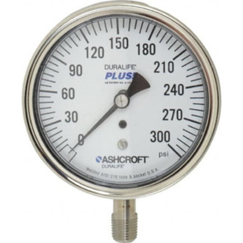 Ashcroft 3-1/2 Dial, 1/4 Thread, 0-300 Scale Range, Pressure Gauge Lower Connection Mount, Accurate to 1% of Scale 94341XLL – 75011486