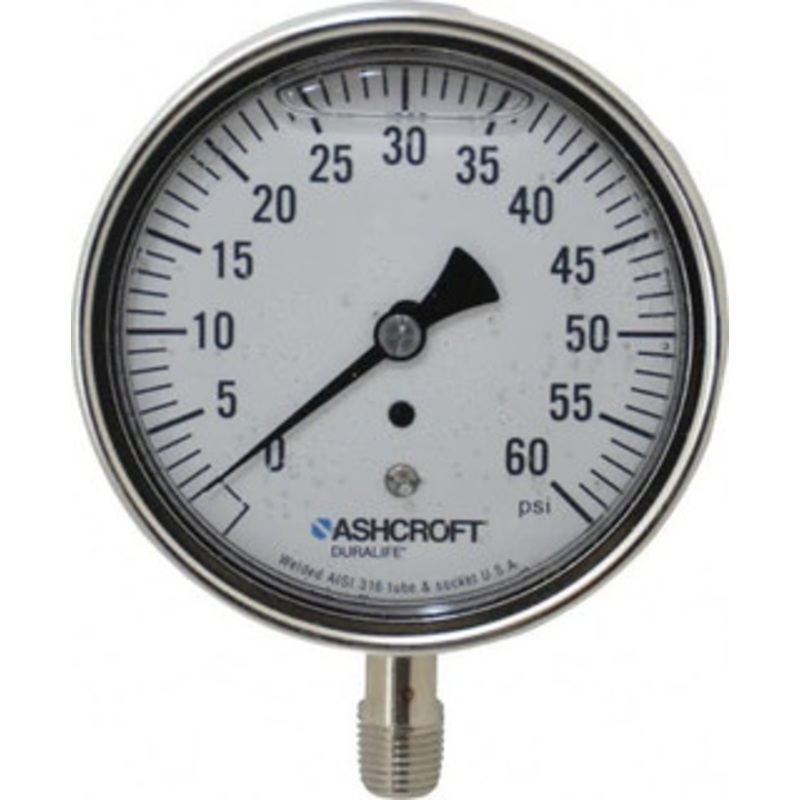 Ashcroft 3-1/2 Dial, 1/4 Thread, 0-60 Scale Range, Pressure Gauge Lower Connection Mount, Accurate to 1% of Scale 94485 – 56481096
