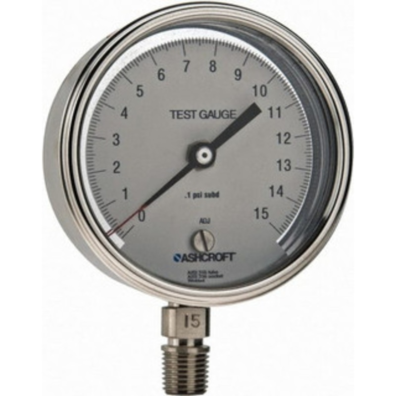 Ashcroft 3 Dial, 1/4 Thread, 0-15 Scale Range, Pressure Gauge Lower Connection Mount, Accurate to 0.5% of Scale 929082 – 56482326