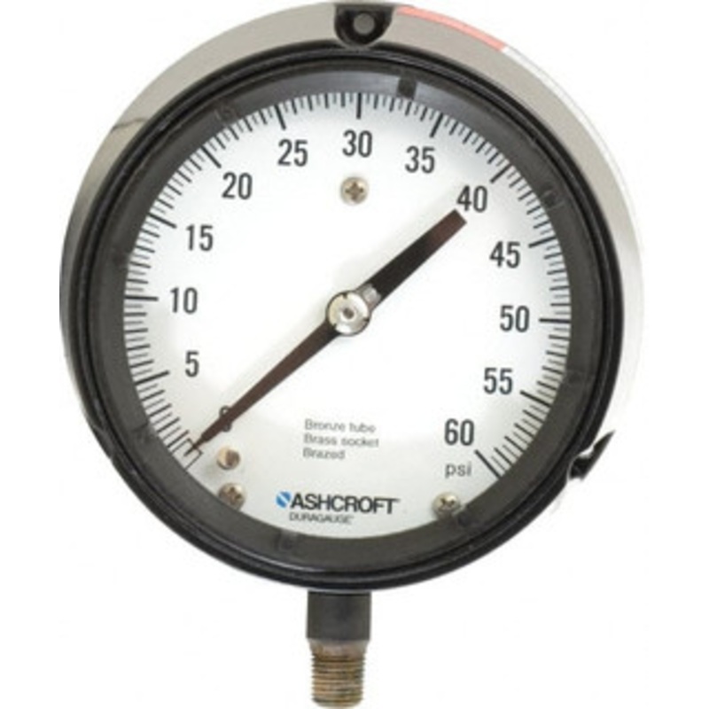 Ashcroft 4-1/2 Dial, 1/4 Thread, 0-60 Scale Range, Pressure Gauge Lower Connection, Rear Flange Connection Mount, Accurate to 0.5% of Scale 96216 – 74707605