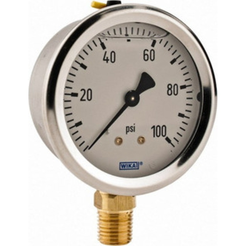 WIKA 2-1/2 Dial, 1/4 Thread, 0-100 Scale Range, Pressure Gauge Lower Connection Mount, Accurate to 2-1-2% of Scale 9767061 – 56453517