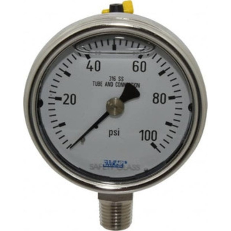 WIKA 2-1/2 Dial, 1/4 Thread, 0-100 Scale Range, Pressure Gauge Lower Connection Mount, Accurate to 2-1-2% of Scale 9831881 – 00489310