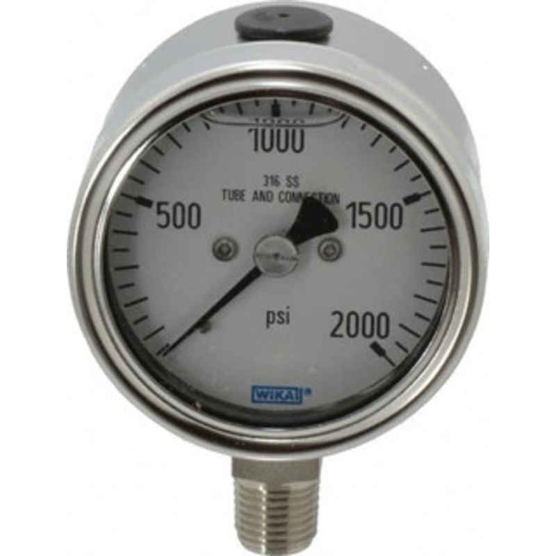 WIKA 2-1/2 Dial, 1/4 Thread, 0-2,000 Scale Range, Pressure Gauge Lower Connection Mount, Accurate to 2-1-2% of Scale 9251723 – 63151047