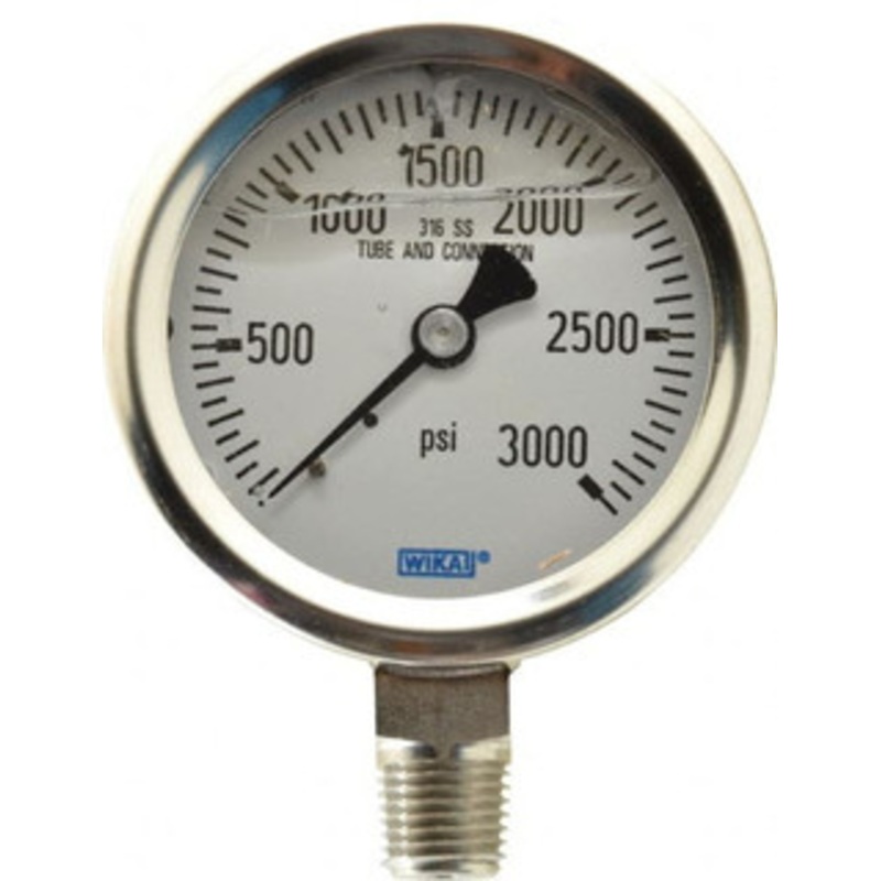 WIKA 2-1/2 Dial, 1/4 Thread, 0-3,000 Scale Range, Pressure Gauge Lower Connection Mount, Accurate to 1.5% of Scale 9833485 – 56454614