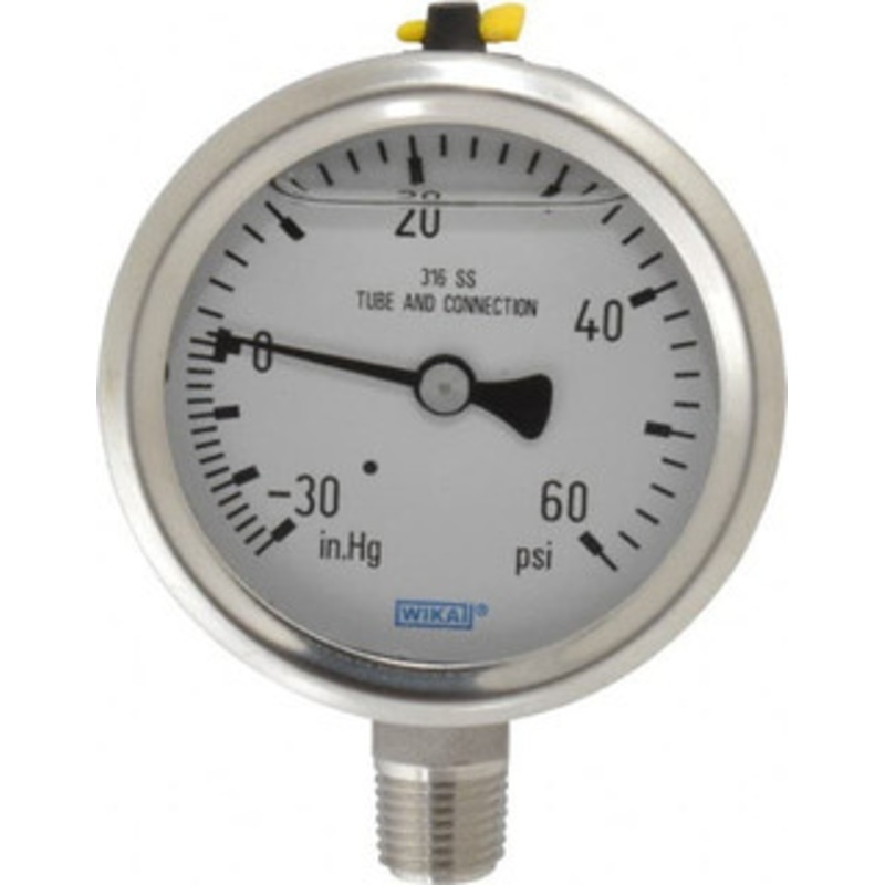 WIKA 2-1/2 Dial, 1/4 Thread, 30-0-60 Scale Range, Pressure Gauge Lower Connection Mount, Accurate to 1.5% of Scale 9833620 – 56454473