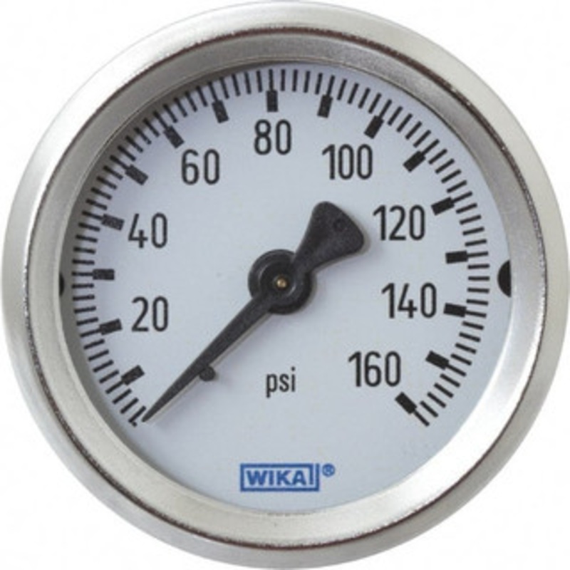 WIKA 2 Dial, 1/4 Thread, 0-160 Scale Range, Pressure Gauge U-Clamp Panel Mount, Center Back Connection Mount, Accurate to 3-2-3% of Scale 9795990 – 63148332
