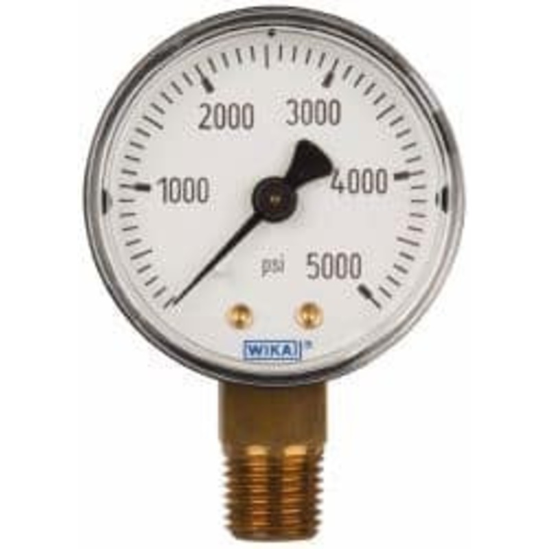 WIKA 2 Dial, 1/4 Thread, 0-5,000 Scale Range, Pressure Gauge Lower Connection Mount, Accurate to 3-2-3% of Scale 50982631 – 63146716
