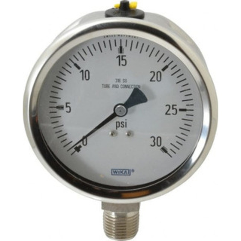 WIKA 4 Dial, 1/2 Thread, 0-30 Scale Range, Pressure Gauge Lower Connection Mount, Accurate to 1% of Scale 9768521 – 56452832