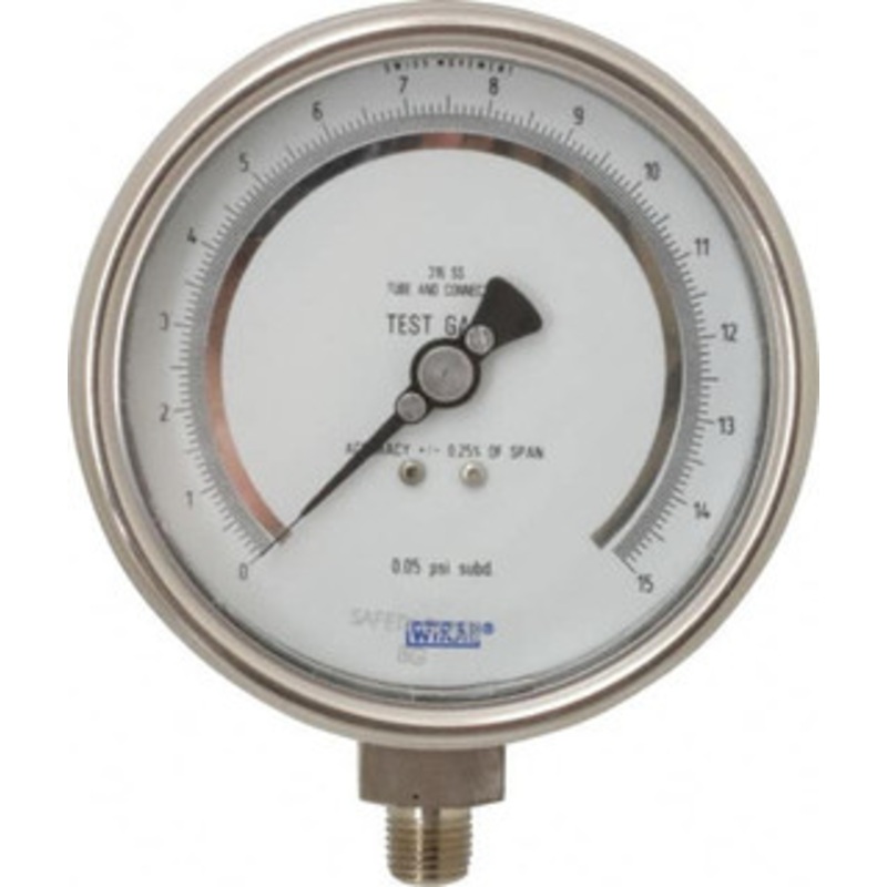 WIKA 4 Dial, 1/4 Thread, 0-15 Scale Range, Pressure Gauge Lower Connection Mount, Accurate to 0.25% of Scale 4220021 – 87904082