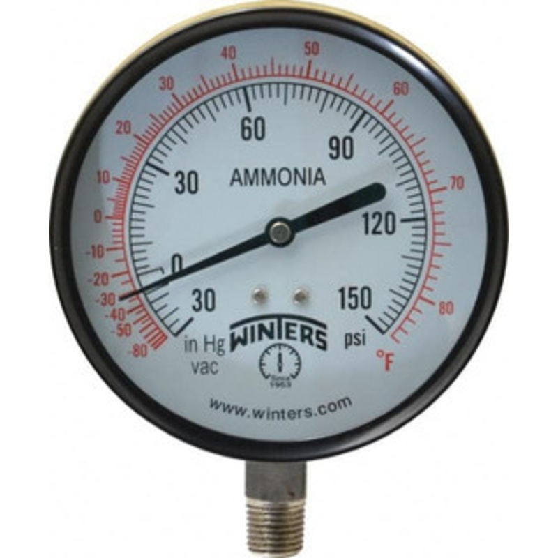 Winters Instruments 4 Dial, 1/4 Thread, 30-0-150 Scale Range, Pressure Gauge Lower Connection Mount, Accurate to 3-2-3% of Scale PAM1695 – 89905079