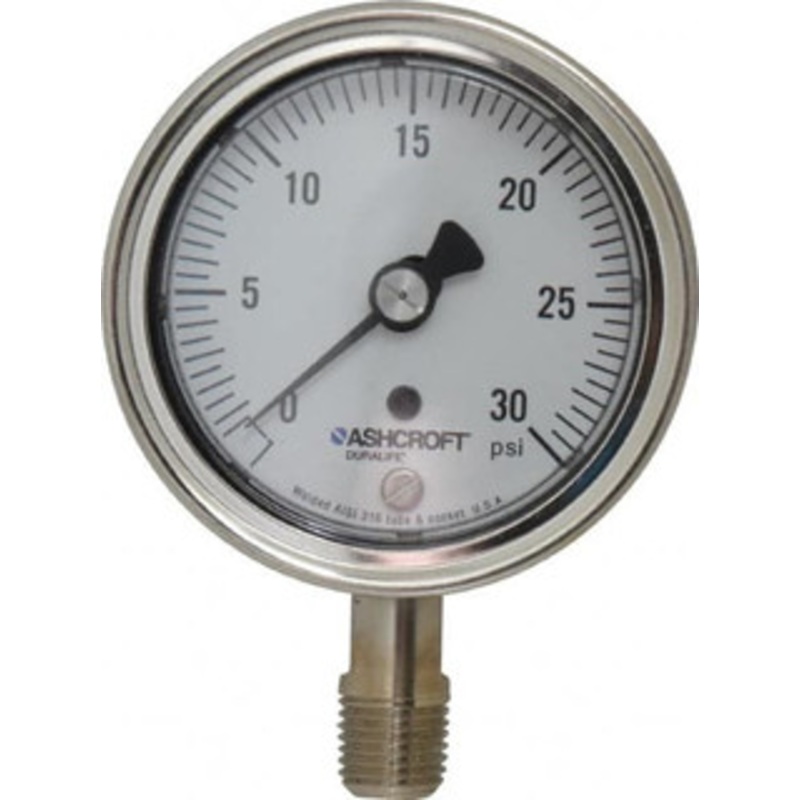 Ashcroft 2-1/2 Dial, 1/4 Thread, 0-30 Scale Range, Pressure Gauge Lower Connection Mount, Accurate to 1% of Scale 94326 – 56481500