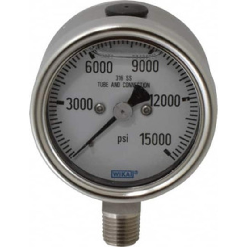 WIKA 2-1/2 Dial, 1/4 Thread, 0-15,000 Scale Range, Pressure Gauge Lower Connection Mount, Accurate to 2-1-2% of Scale 9542345 – 63151088