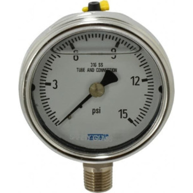 WIKA 2-1/2 Dial, 1/4 Thread, 0-15 Scale Range, Pressure Gauge Lower Connection Mount, Accurate to 2-1-2% of Scale 9831856 – 63148803