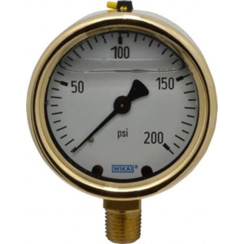 WIKA 2-1/2 Dial, 1/4 Thread, 0-200 Scale Range, Pressure Gauge Lower Connection Mount, Accurate to 1.5% of Scale 9310720 – 56455785