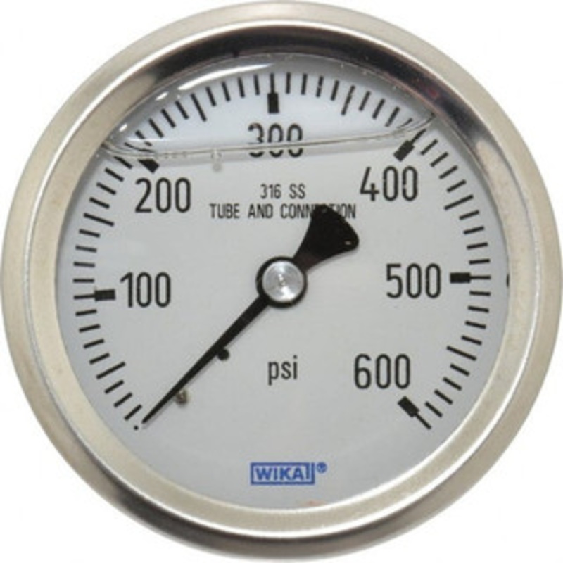 WIKA 2-1/2 Dial, 1/4 Thread, 0-600 Scale Range, Pressure Gauge Center Back Connection Mount, Accurate to 1.5% of Scale 9833191 – 56454820