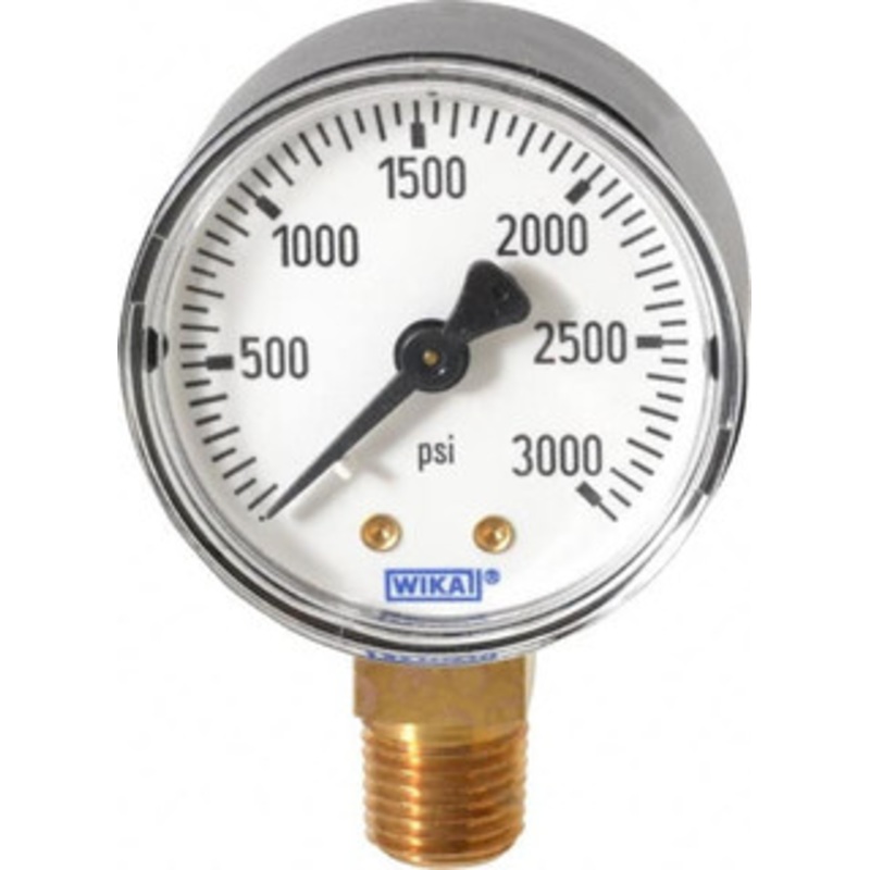 WIKA 2 Dial, 1/4 Thread, 0-3,000 Scale Range, Pressure Gauge Lower Connection Mount, Accurate to 3-2-3% of Scale 4253019 – 60667037
