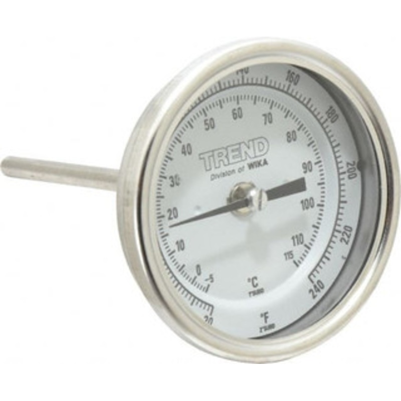 WIKA 4 Stem, 20 to 240 F Bi-Metal Thermometer Back Connected, 1% Accurate, Stainless Steel 30040A007G4 – 56426604
