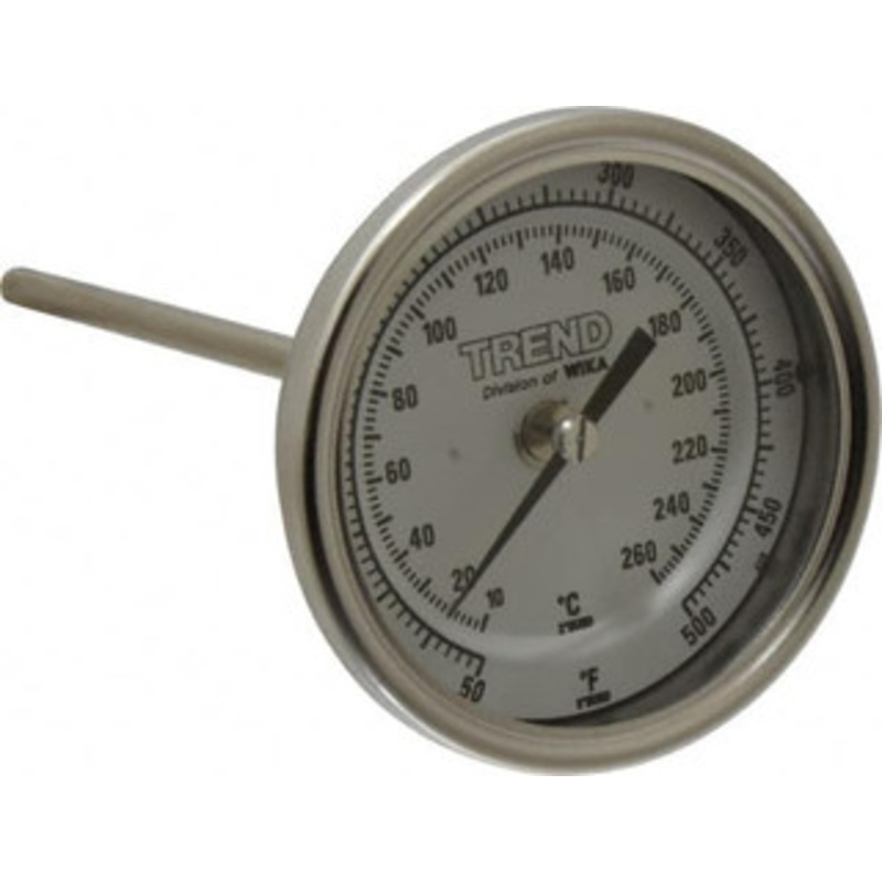 WIKA 6 Stem, 50 to 500 F Bi-Metal Thermometer Back Connected, 1% Accurate, Stainless Steel 30060A010G4 – 56426752
