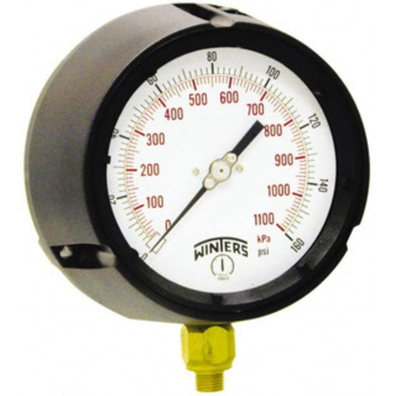 Winters Instruments 4-1/2 Dial, 1/4 Thread, 30-0-160 Scale Range, Pressure Gauge Lower Connection Mount, Accurate to 0.5% of Scale PPC5124 – 89906507