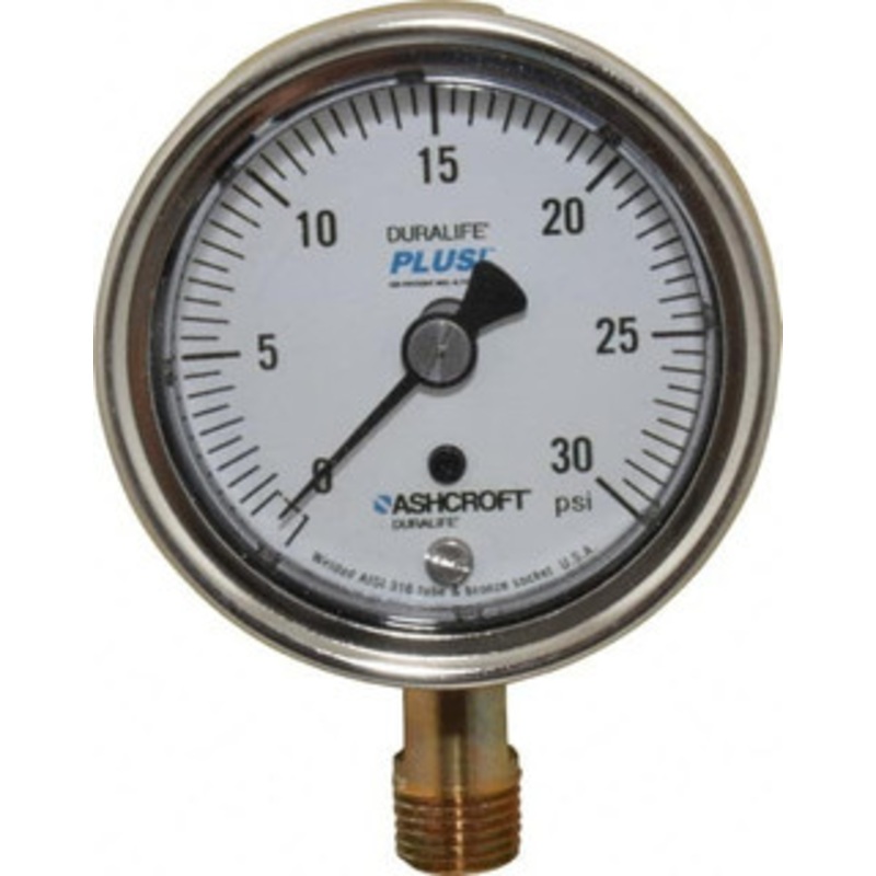 Ashcroft 2-1/2 Dial, 1/4 Thread, 0-30 Scale Range, Pressure Gauge Lower Connection Mount, Accurate to 1% of Scale 94577XLL – 75011577