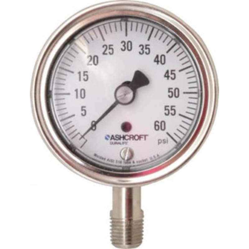 Ashcroft 2-1/2 Dial, 1/4 Thread, 0-60 Scale Range, Pressure Gauge Lower Connection Mount, Accurate to 1% of Scale 94327 – 56481518