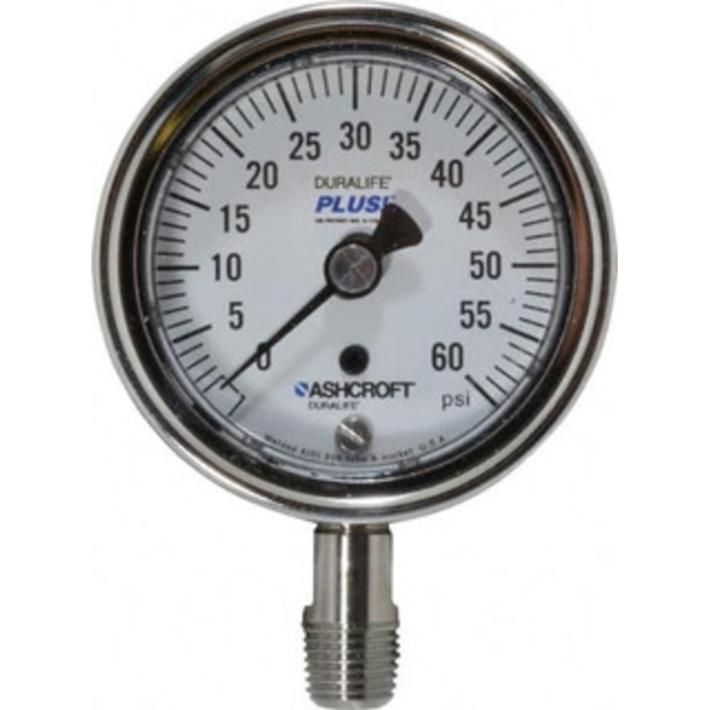 Ashcroft 2-1/2 Dial, 1/4 Thread, 0-60 Scale Range, Pressure Gauge Lower Connection Mount, Accurate to 1% of Scale 94327XLL – 75011361