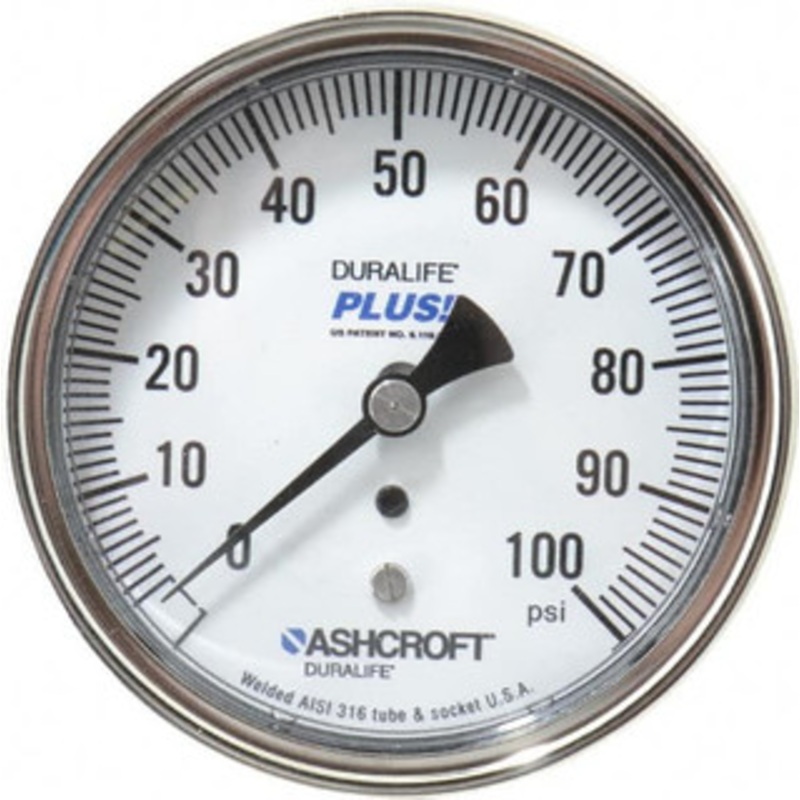 Ashcroft 3-1/2 Dial, 1/4 Thread, 0-100 Scale Range, Pressure Gauge Center Back Connection Mount, Accurate to 1% of Scale 94921XLL – 75011932