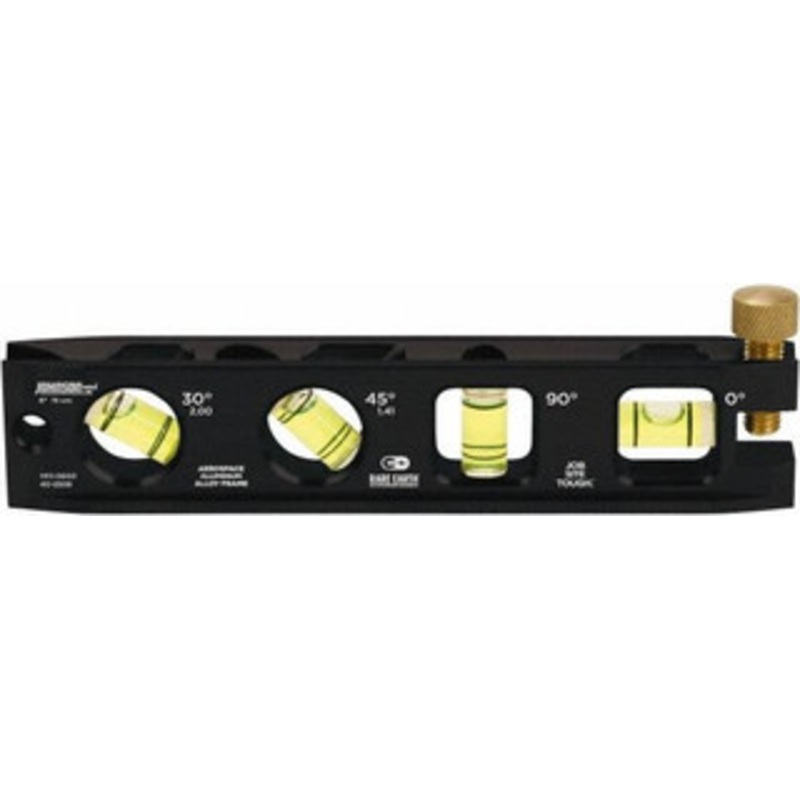 Johnson Level & Tool Magnetic 6 Long 4 Vial Torpedo Level Aluminum, Black, 1 30, 1 45, 1 Plumb & 1 Level Vial 1411-0600 – 81014136