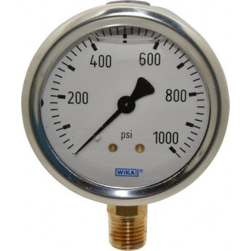 WIKA 2-1/2 Dial, 1/4 Thread, 0-1,000 Scale Range, Pressure Gauge Lower Connection Mount, Accurate to 1.5% of Scale 9767126 – 56453574
