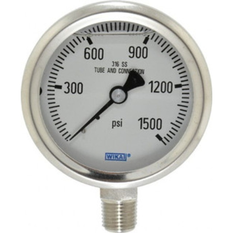 WIKA 2-1/2 Dial, 1/4 Thread, 0-1,500 Scale Range, Pressure Gauge Lower Connection Mount, Accurate to 1.5% of Scale 9833506 – 56454598