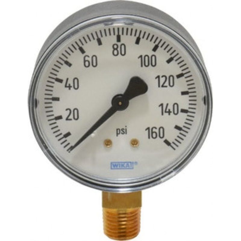 WIKA 2-1/2 Dial, 1/4 Thread, 0-160 Scale Range, Pressure Gauge Lower Connection Mount, Accurate to 3-2-3% of Scale 4253141 – 67648014