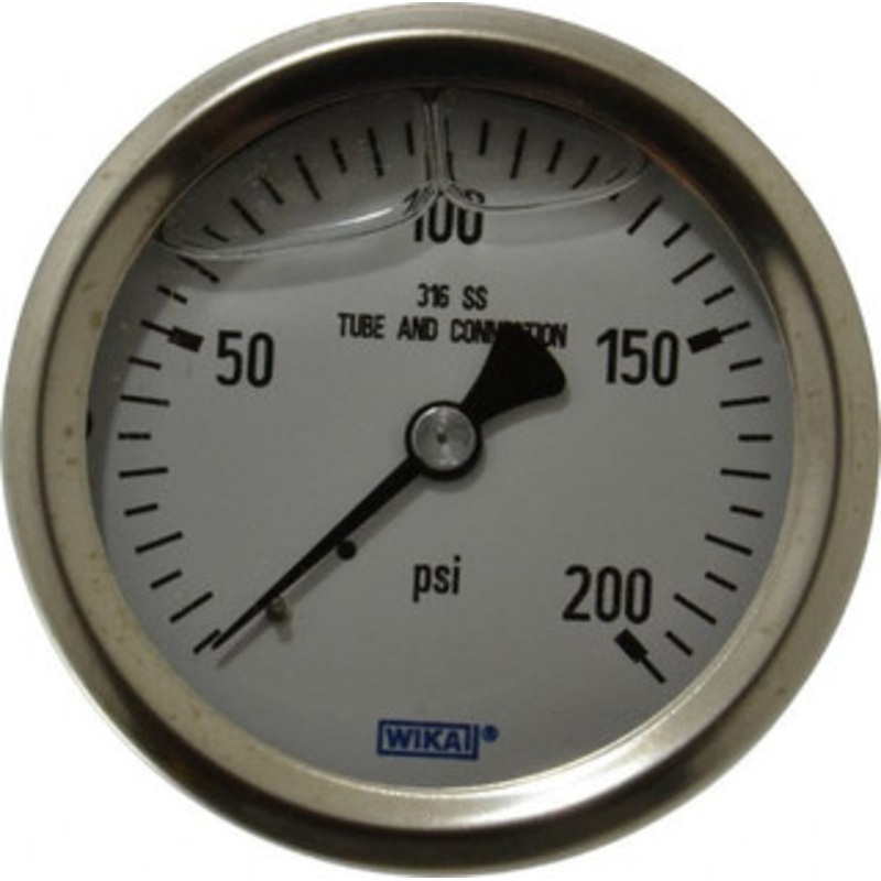 WIKA 2-1/2 Dial, 1/4 Thread, 0-200 Scale Range, Pressure Gauge Center Back Connection Mount, Accurate to 1.5% of Scale 9833221 – 56454796