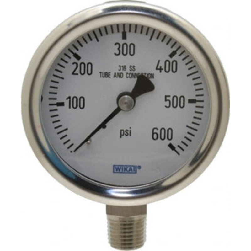 WIKA 2-1/2 Dial, 1/4 Thread, 0-600 Scale Range, Pressure Gauge Lower Connection Mount, Accurate to 1.5% of Scale 9768653 – 56452329