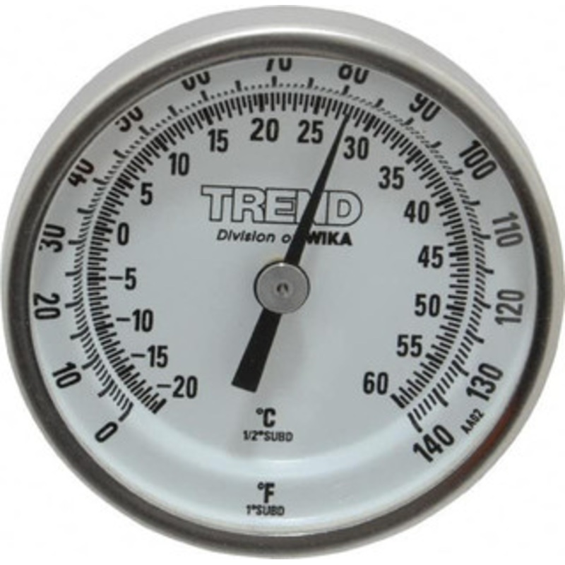 WIKA 2-1/2 Stem, 0 to 140 F Bi-Metal Thermometer Back Connected, 1% Accurate, Stainless Steel 20025A004G2 – 56440233