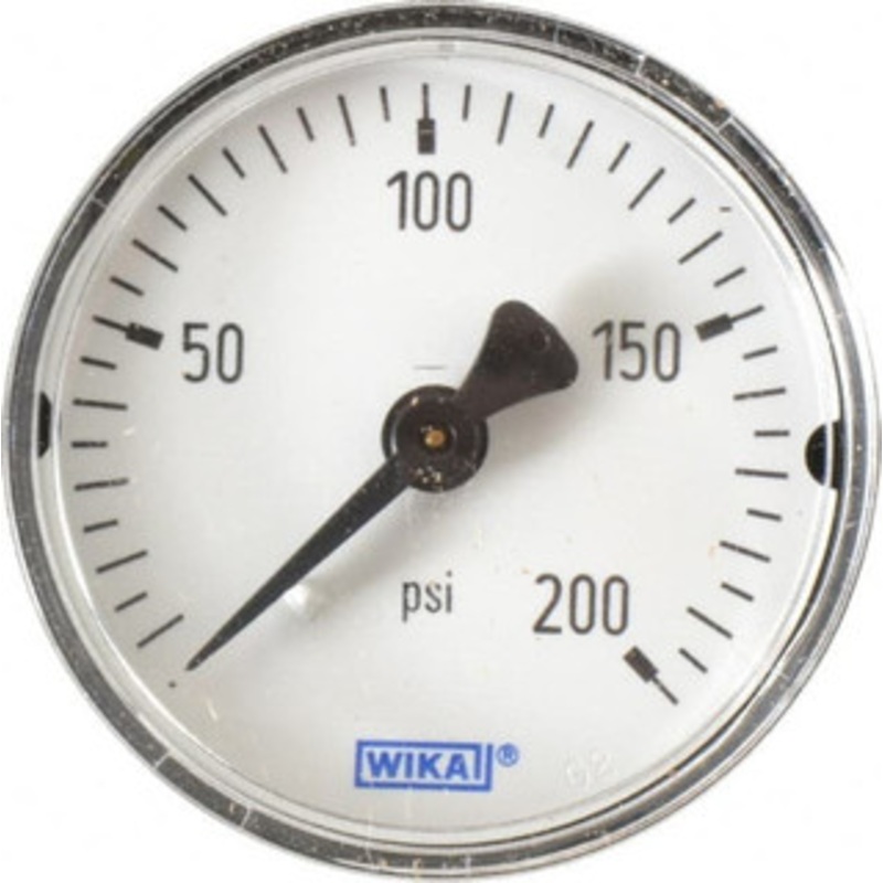 WIKA 2 Dial, 1/4 Thread, 0-200 Scale Range, Pressure Gauge Center Back Connection Mount, Accurate to 3-2-3% of Scale 4253311 – 82124090