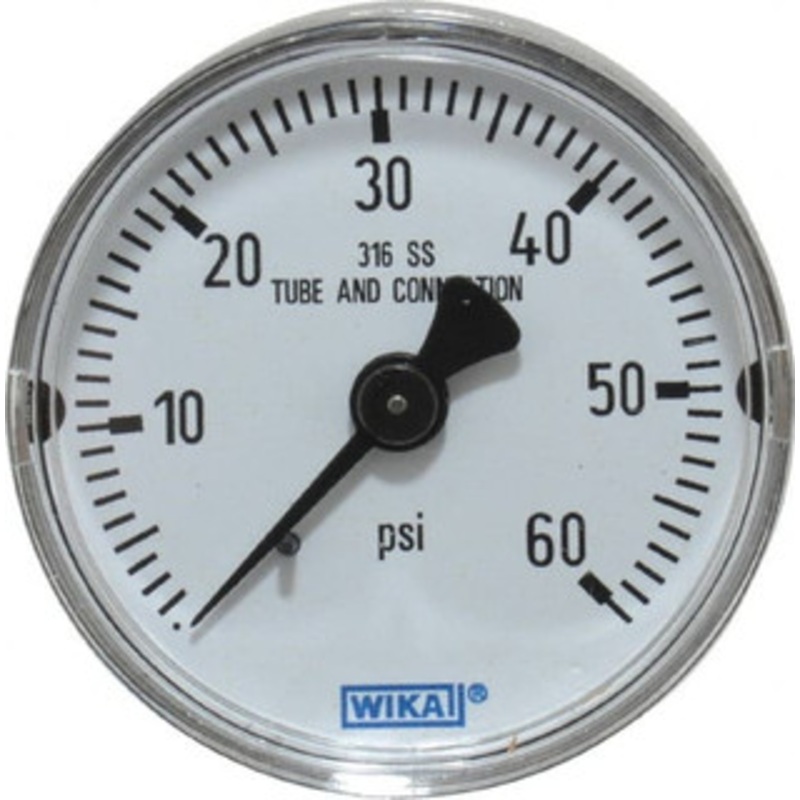 WIKA 2 Dial, 1/4 Thread, 0-60 Scale Range, Pressure Gauge Center Back Connection Mount, Accurate to 2.5% of Scale 9117890 – 56452006