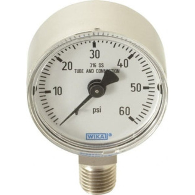 WIKA 2 Dial, 1/4 Thread, 0-60 Scale Range, Pressure Gauge Lower Connection Mount, Accurate to 2.5% of Scale 9118020 – 56451859